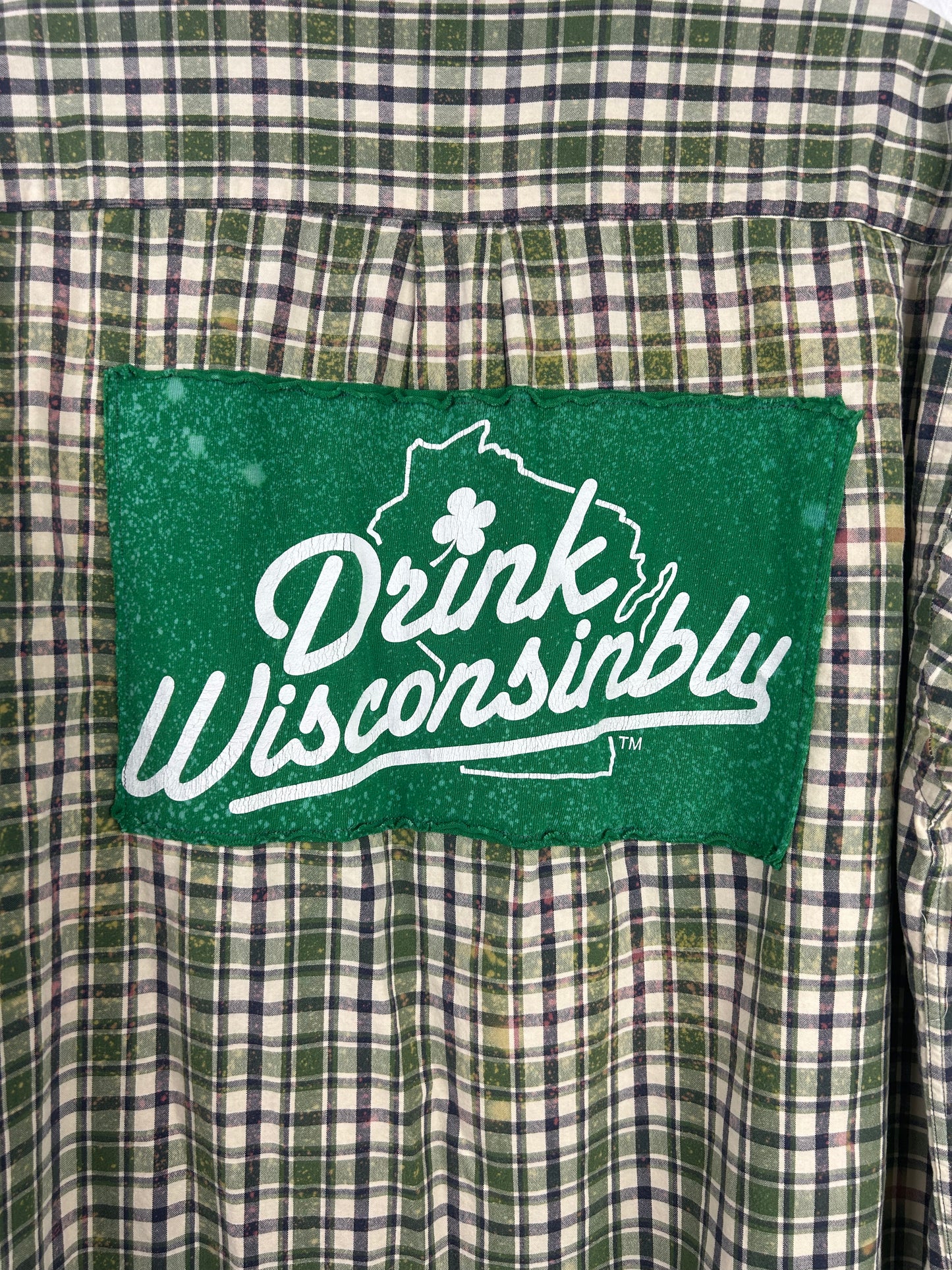 St Patricks Day Drink Wisconsibly upcycled flannel shirt unisex L