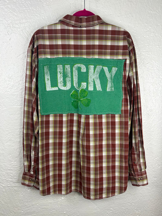 Lucky St Patricks Day upcycled shirt unisex size XL