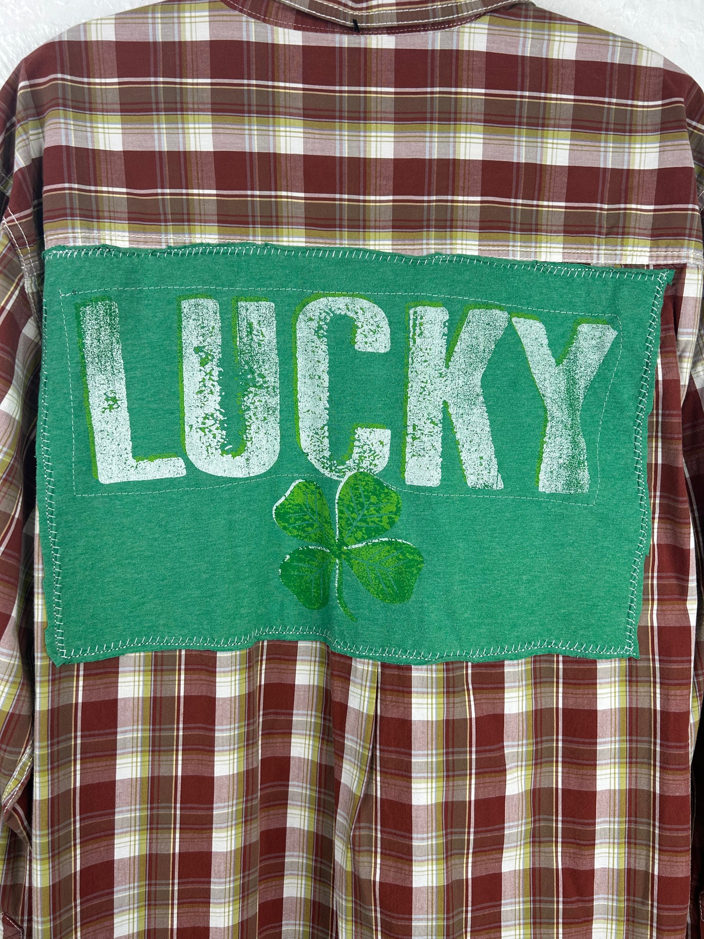 Lucky St Patricks Day upcycled shirt unisex size XL