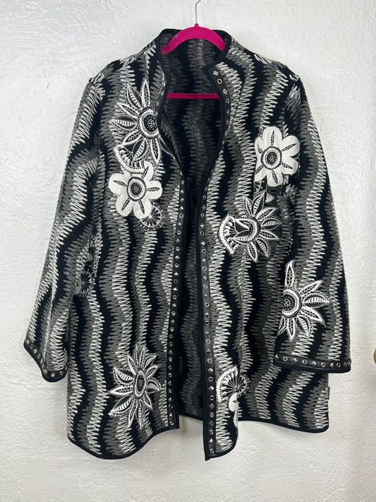 Flower Jacket black white womens size XL