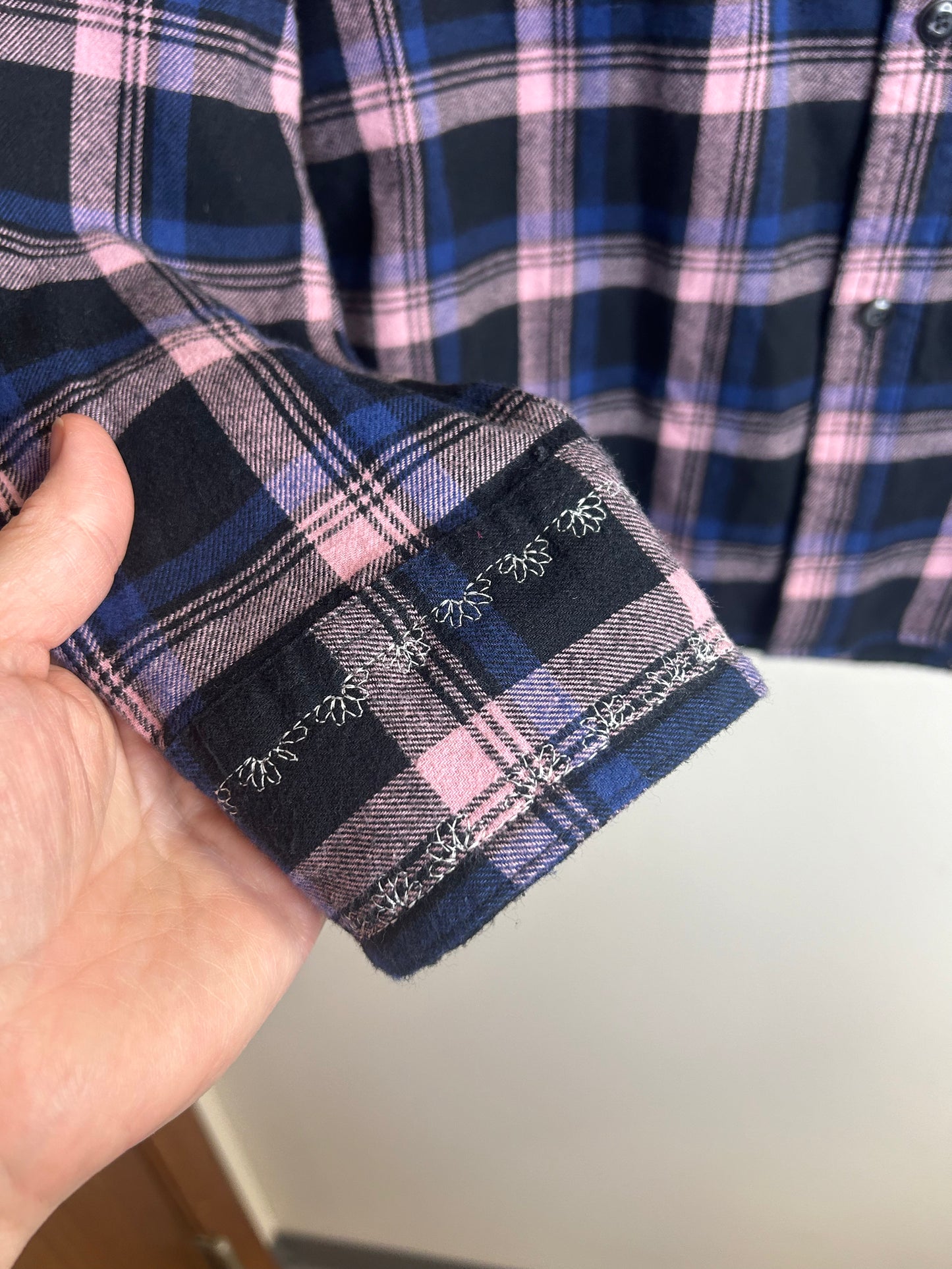 Dolly Parton upcycled flannel shirt unisex size S