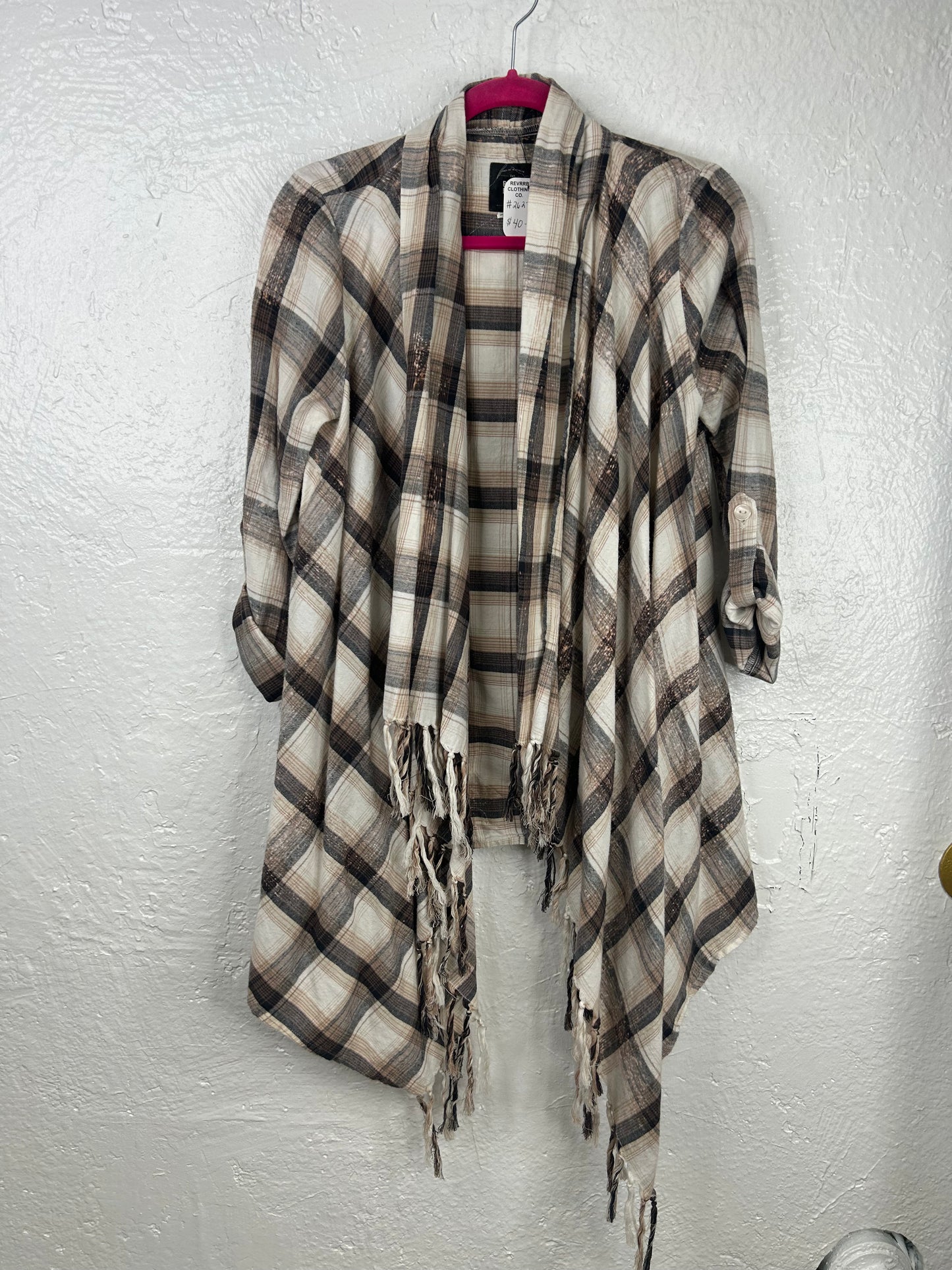 Boho upcycled cardigan flannel womens size S