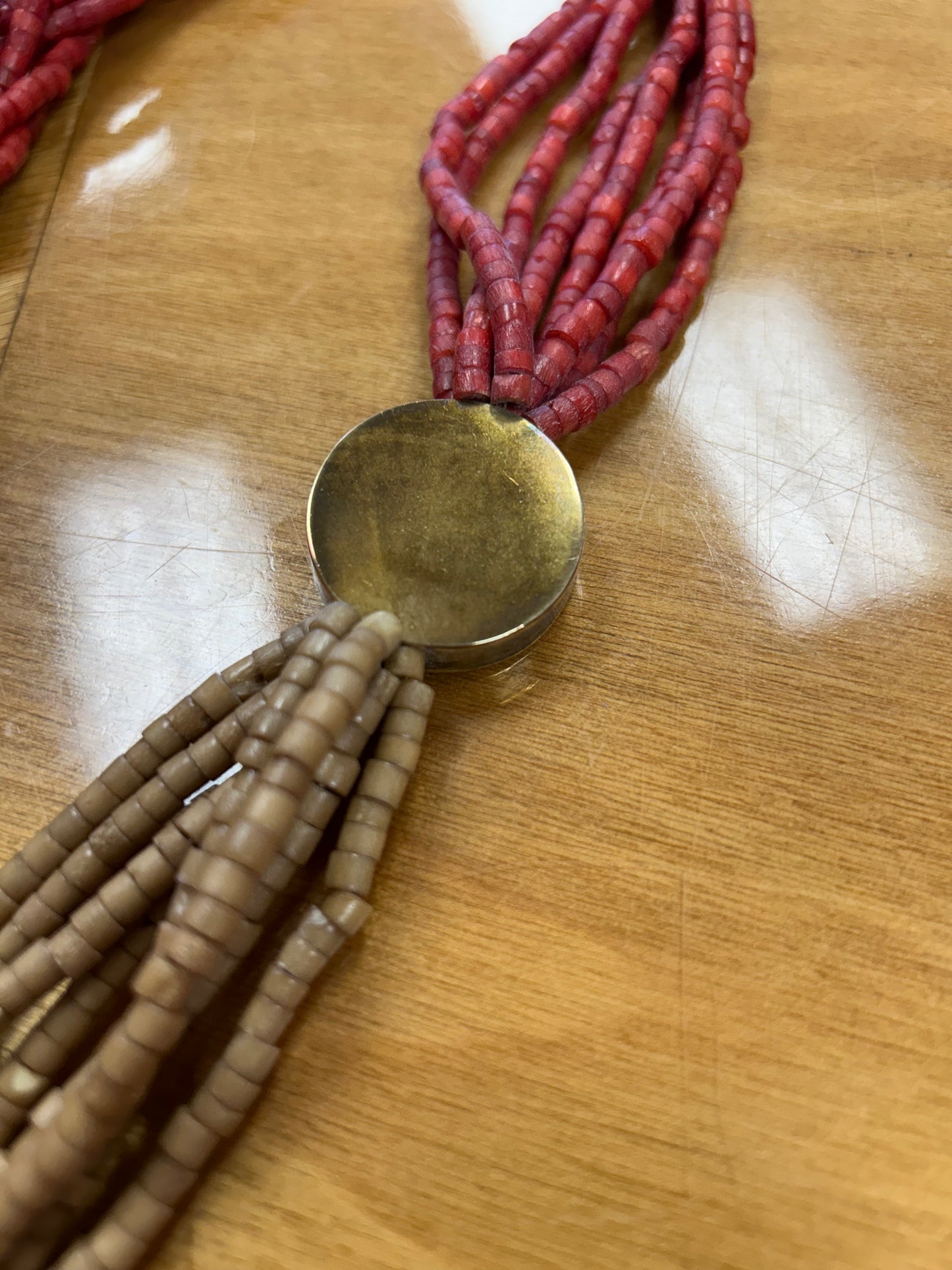 Vintage Indian beaded necklace with large metal pendant