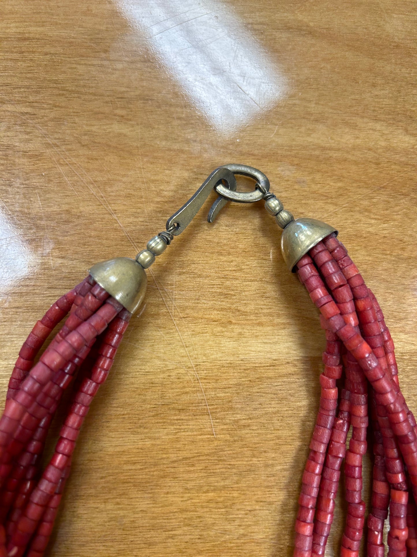 Vintage Indian beaded necklace with large metal pendant