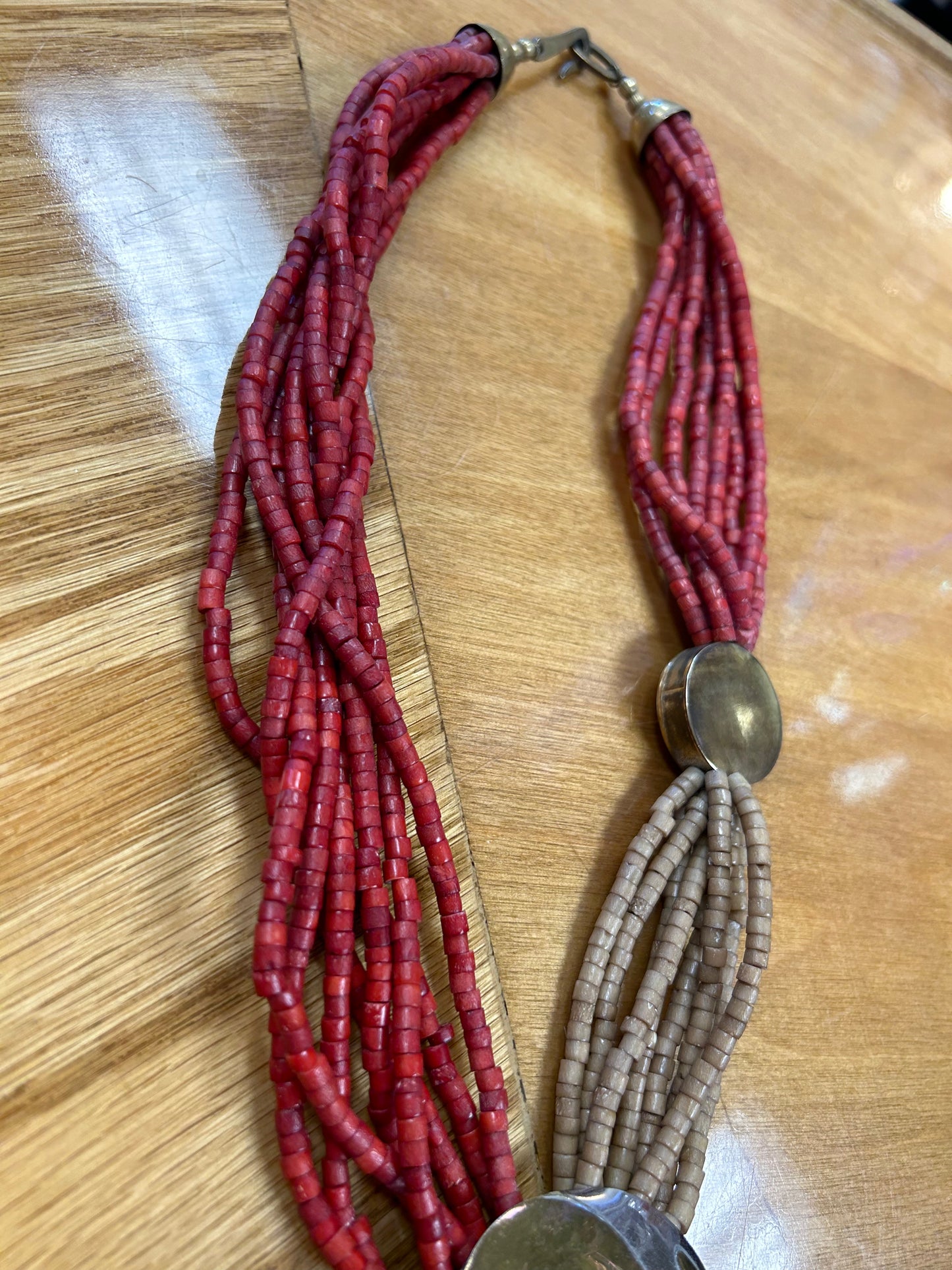 Vintage Indian beaded necklace with large metal pendant