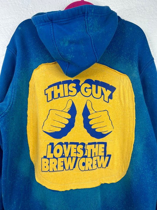 Milwaukee Brewers Brew Crew upcycled hoodie unisex size M blue yellow