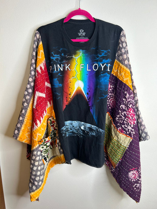 Pink Floyd upcycled kantha poncho