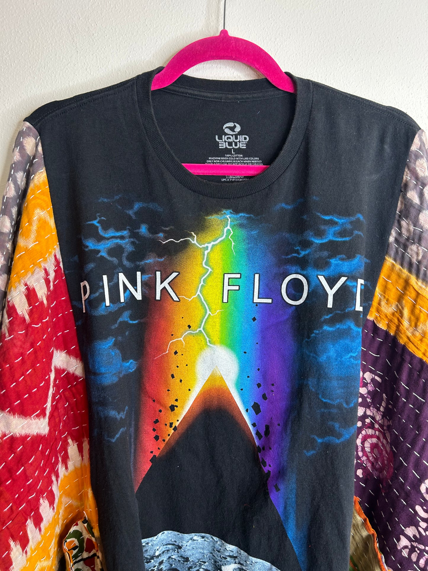 Pink Floyd upcycled kantha poncho
