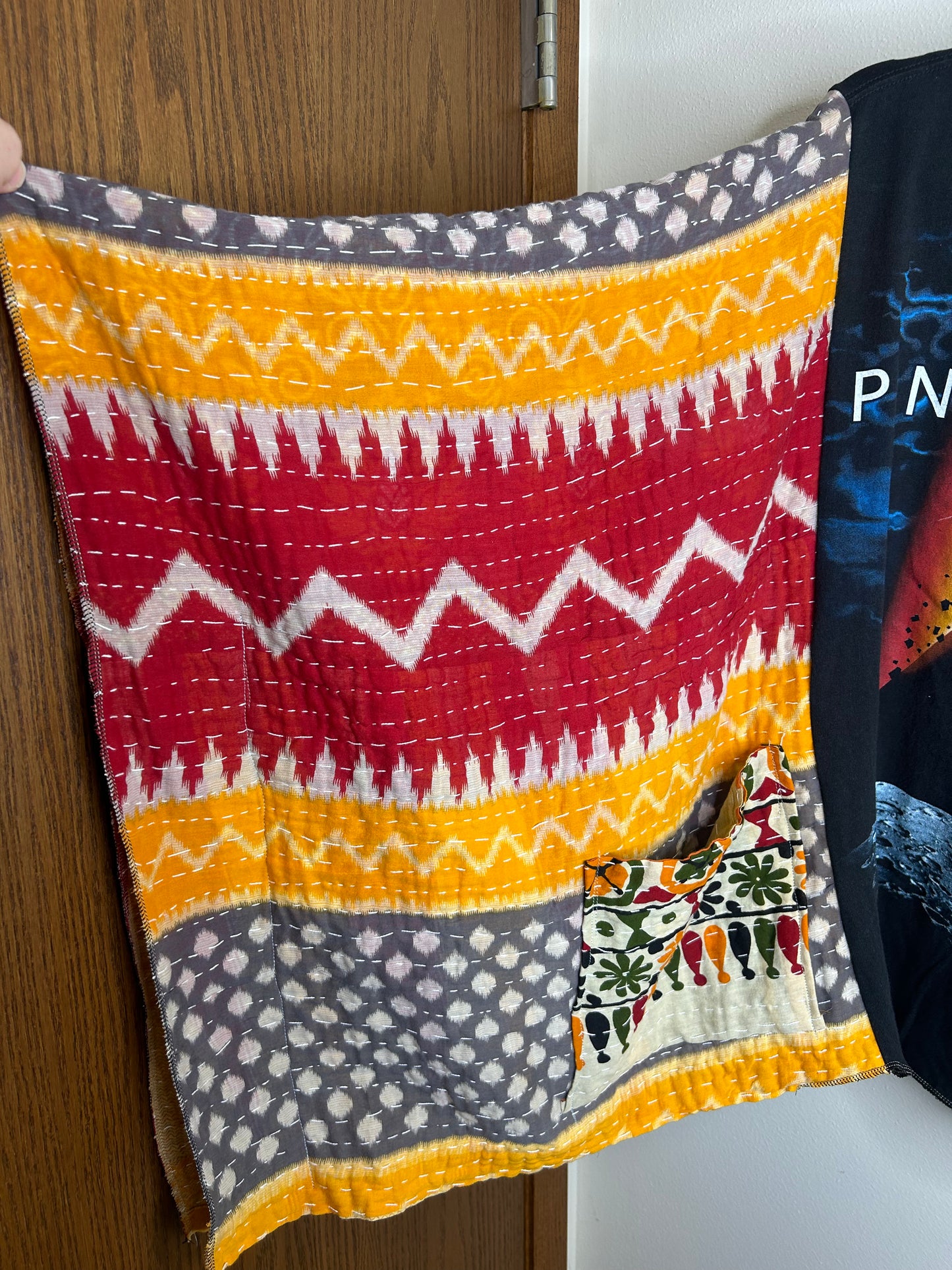 Pink Floyd upcycled kantha poncho