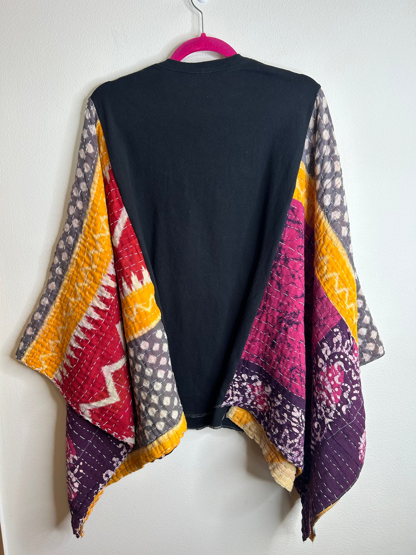 Pink Floyd upcycled kantha poncho