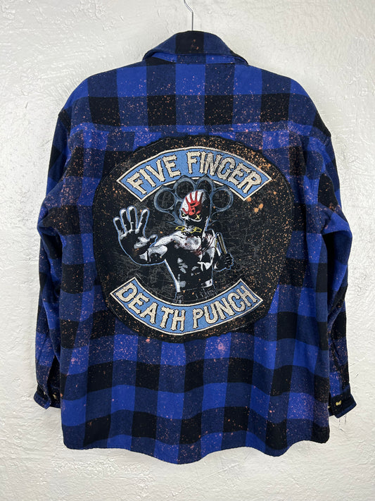 Five Finger Death Punch upcycled flannel shirt unisex/men’s size XL blue black