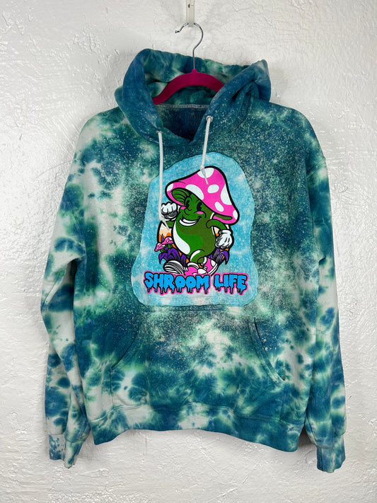 Shroom Life hoodie unisex men’s size M blue green