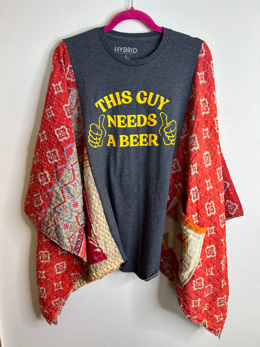 This Guy Needs a Beer upcycled kantha poncho