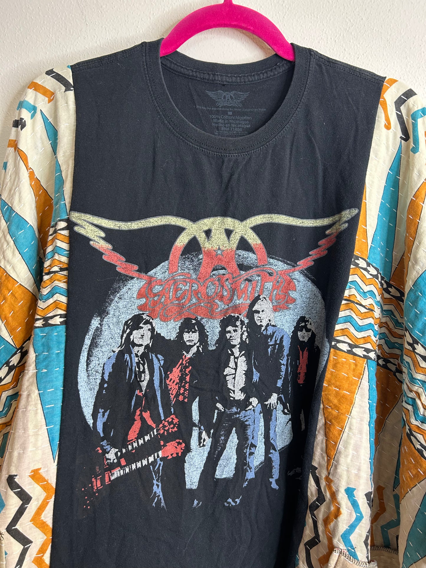 Aerosmith upcycled kantha poncho