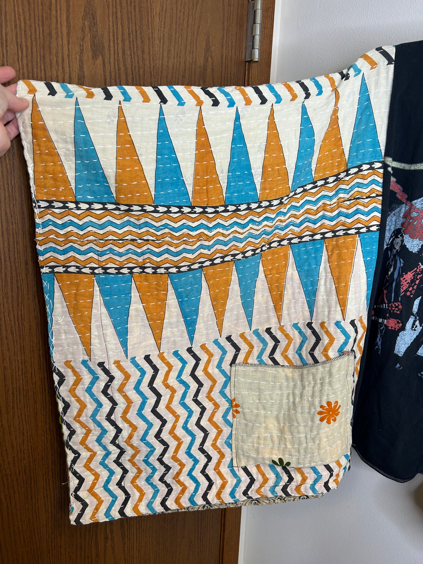 Aerosmith upcycled kantha poncho