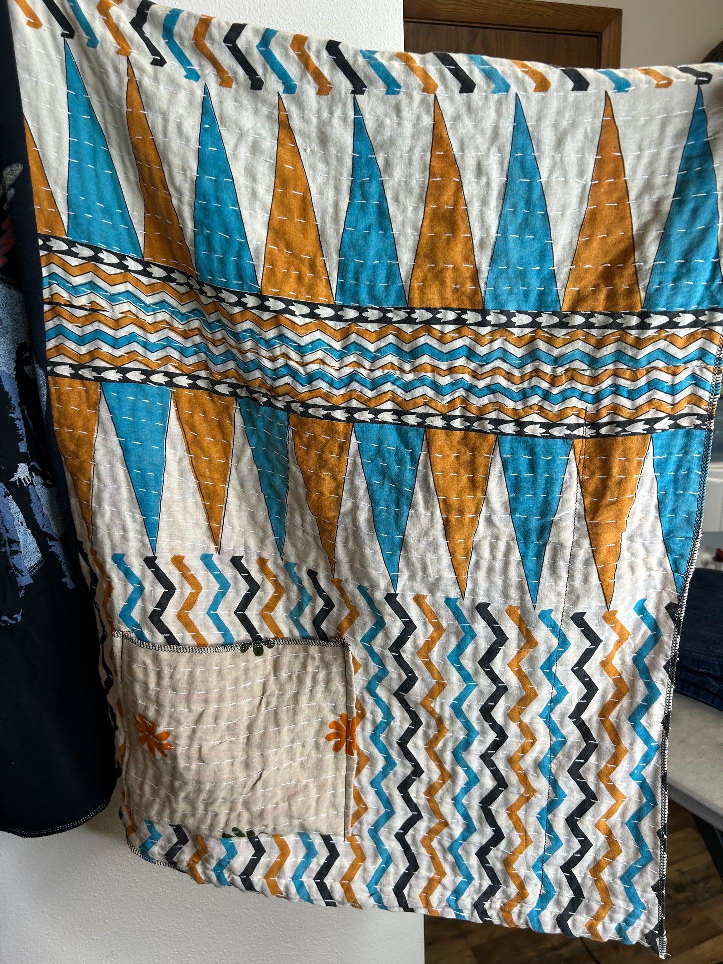 Aerosmith upcycled kantha poncho