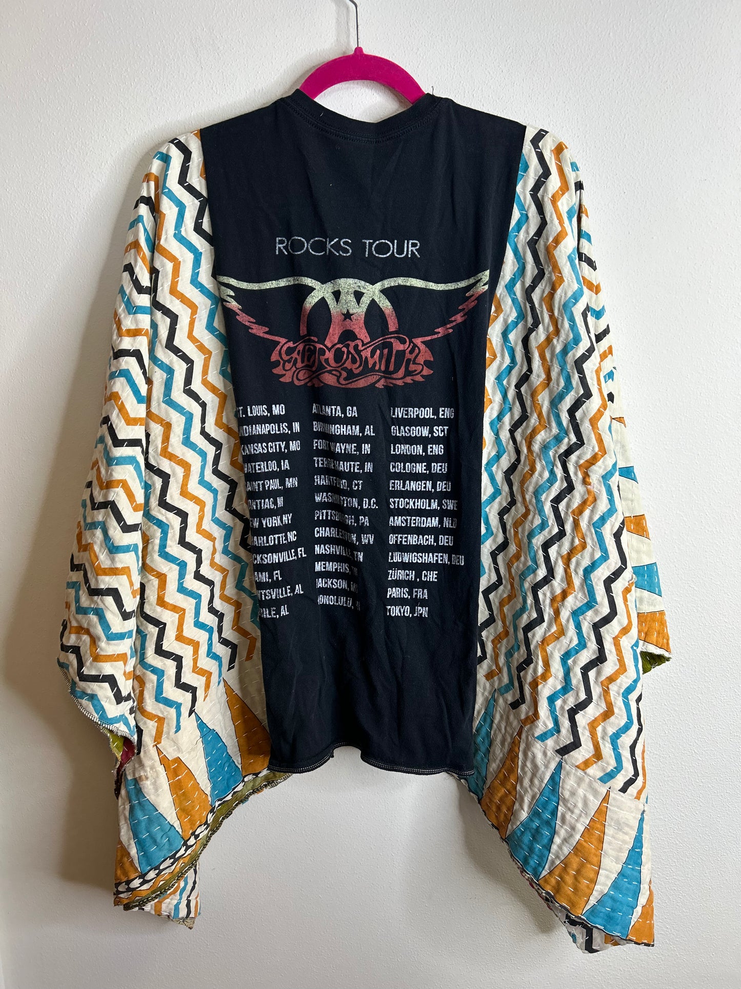 Aerosmith upcycled kantha poncho