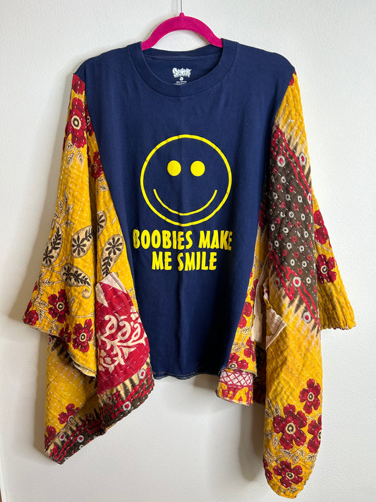 Boobies upcycled kantha poncho