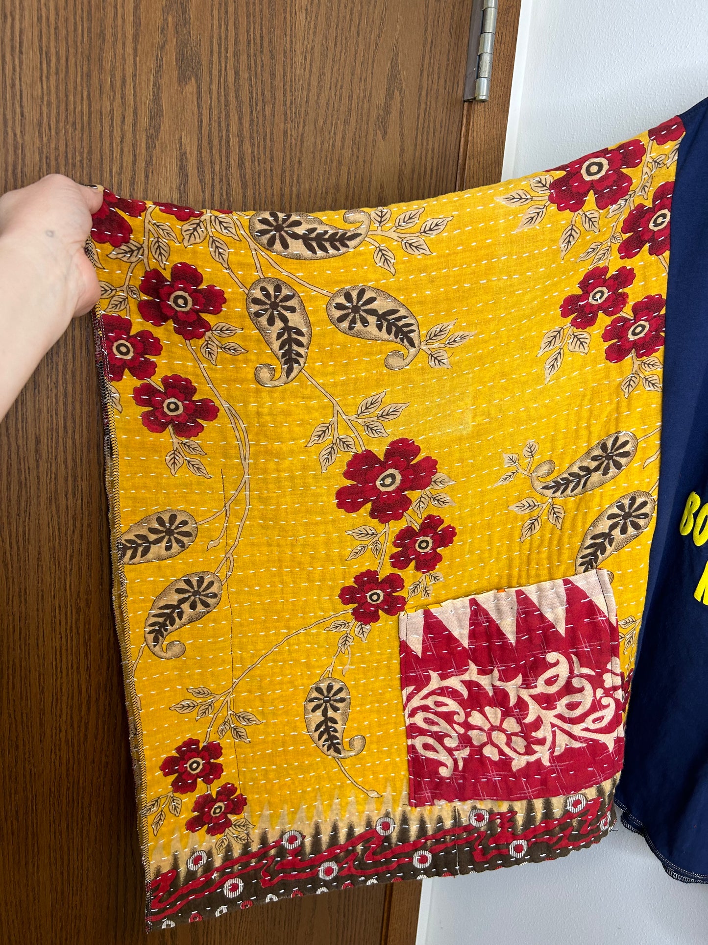 Boobies upcycled kantha poncho