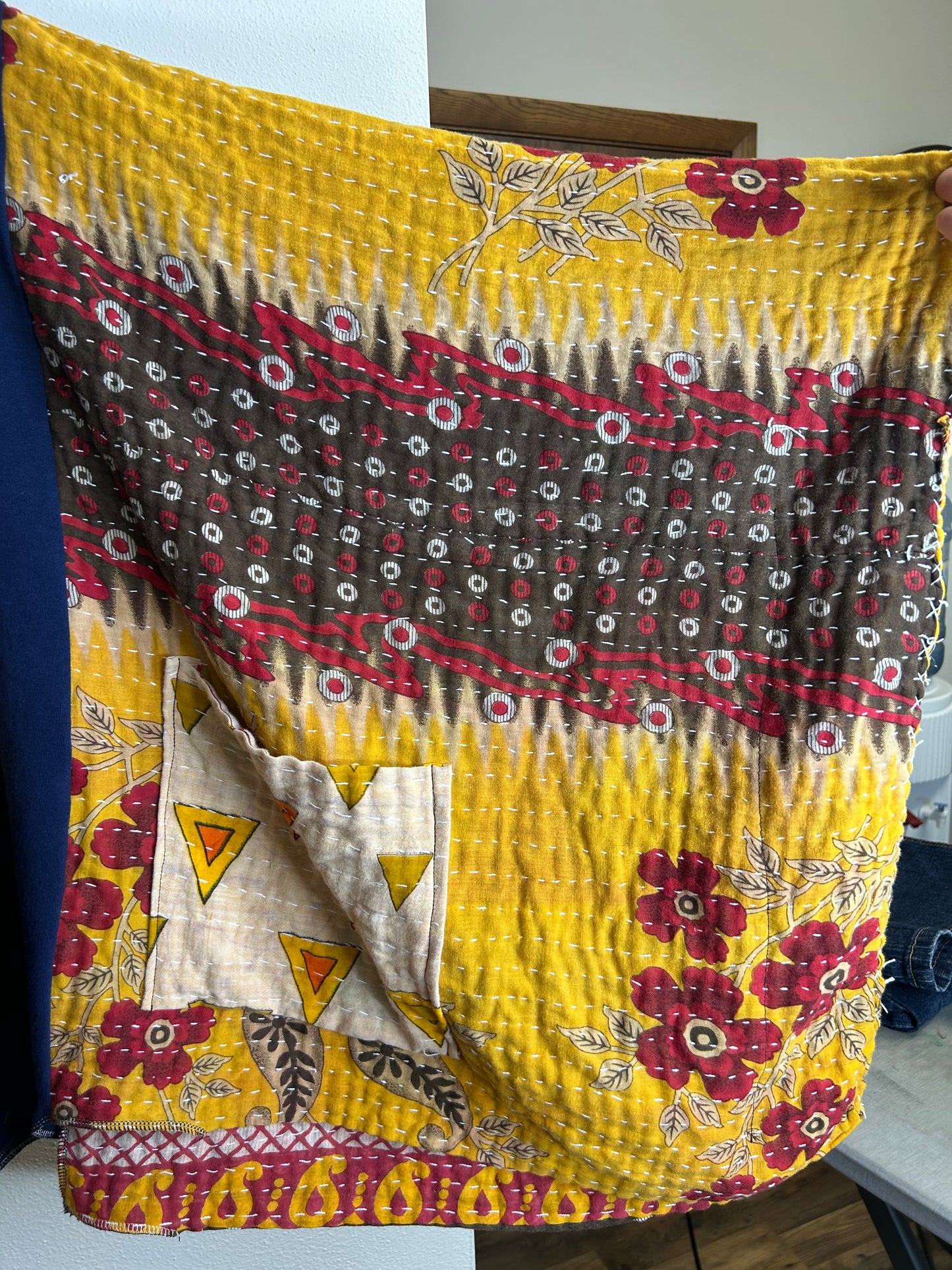 Boobies upcycled kantha poncho