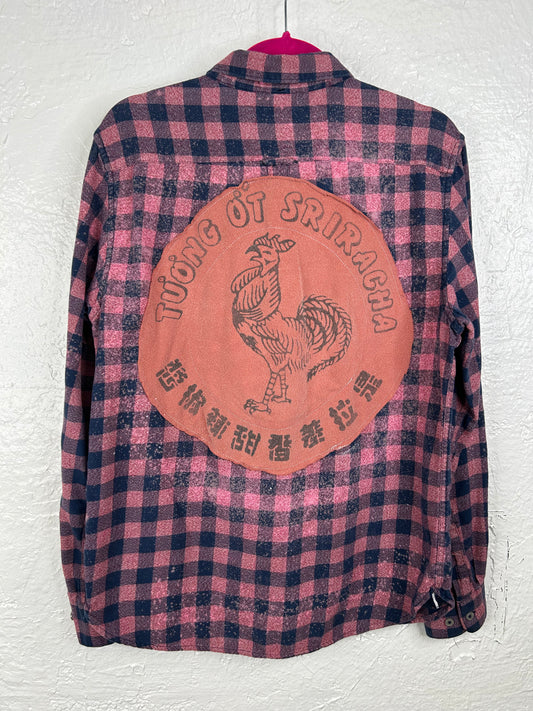 Sriracha upcycled flannel shirt unisex size M blue pink