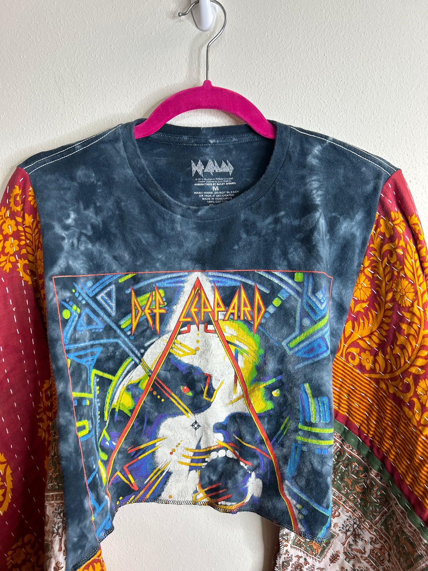 Def Leppard cropped upcycled kantha poncho