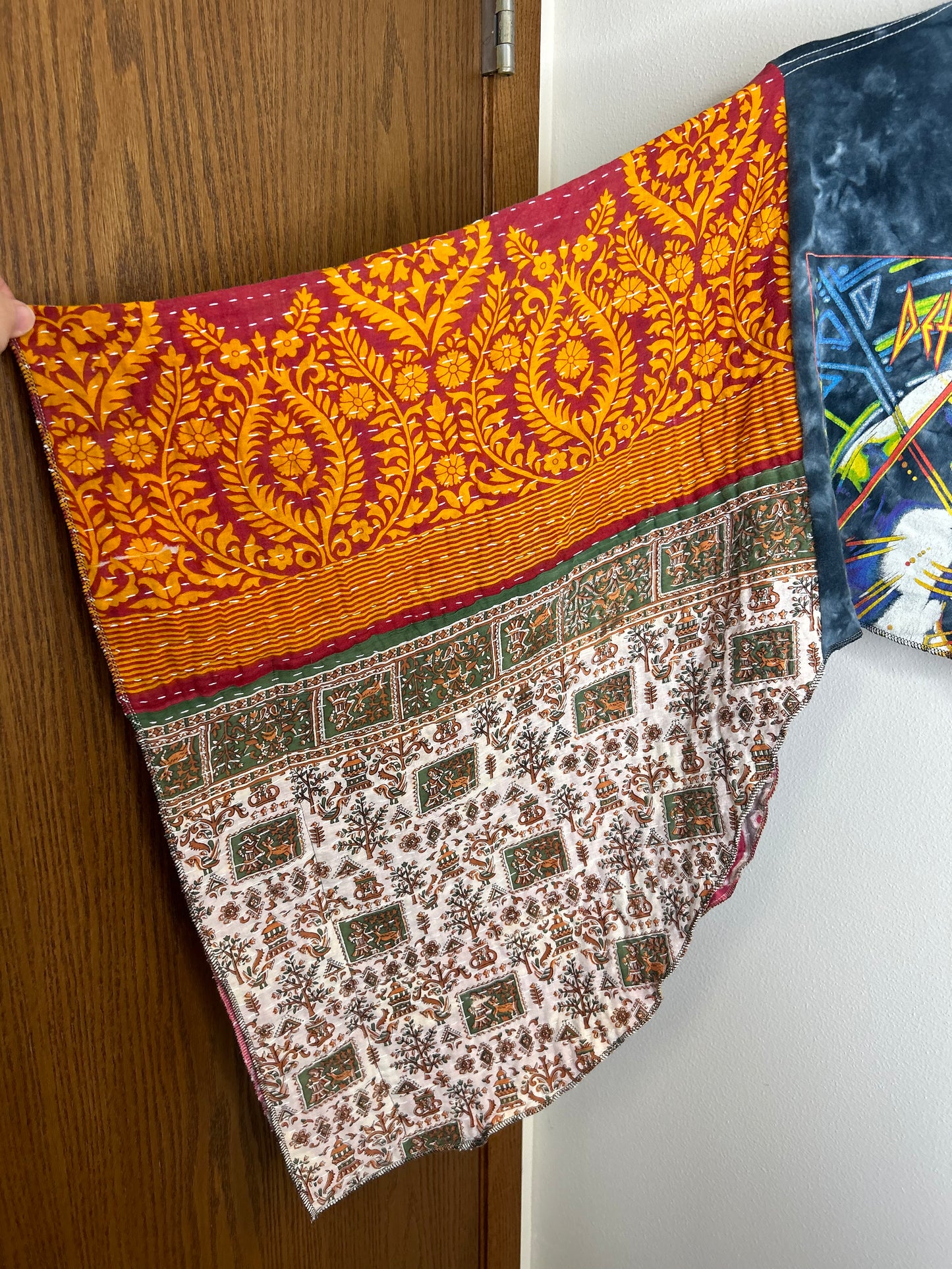 Def Leppard cropped upcycled kantha poncho