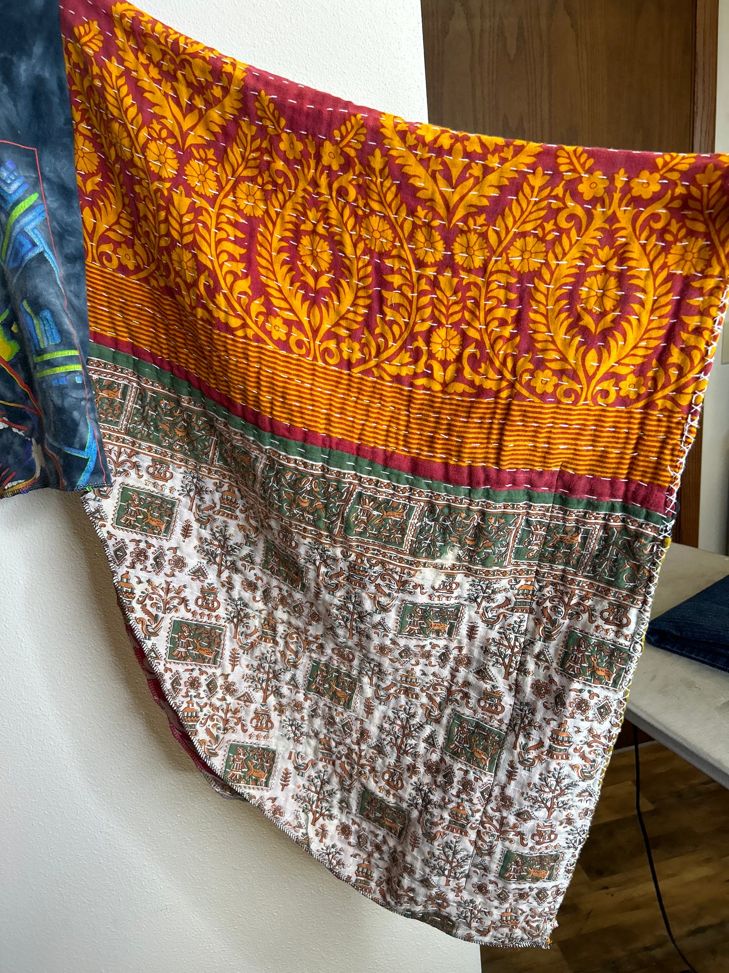 Def Leppard cropped upcycled kantha poncho