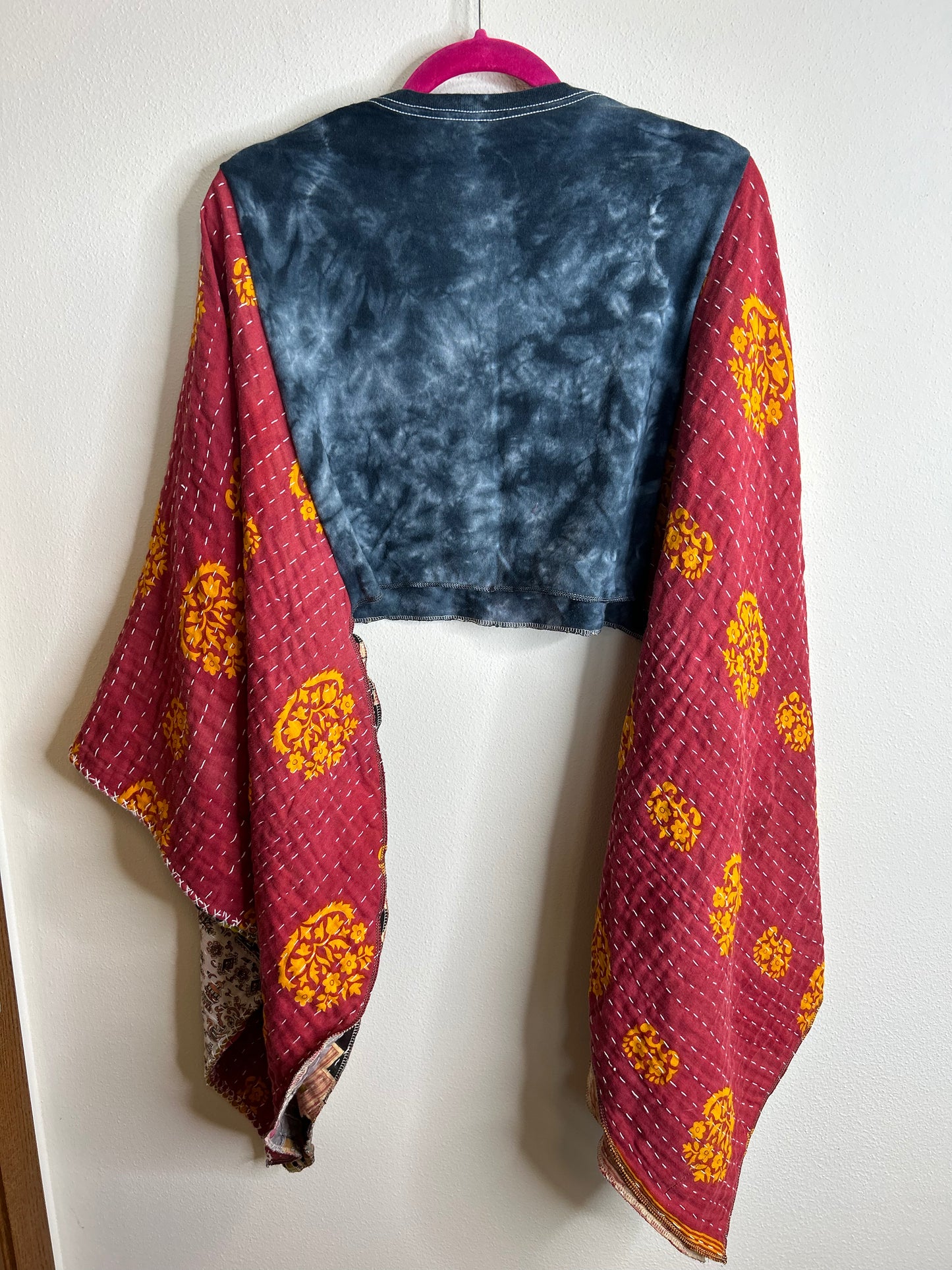 Def Leppard cropped upcycled kantha poncho