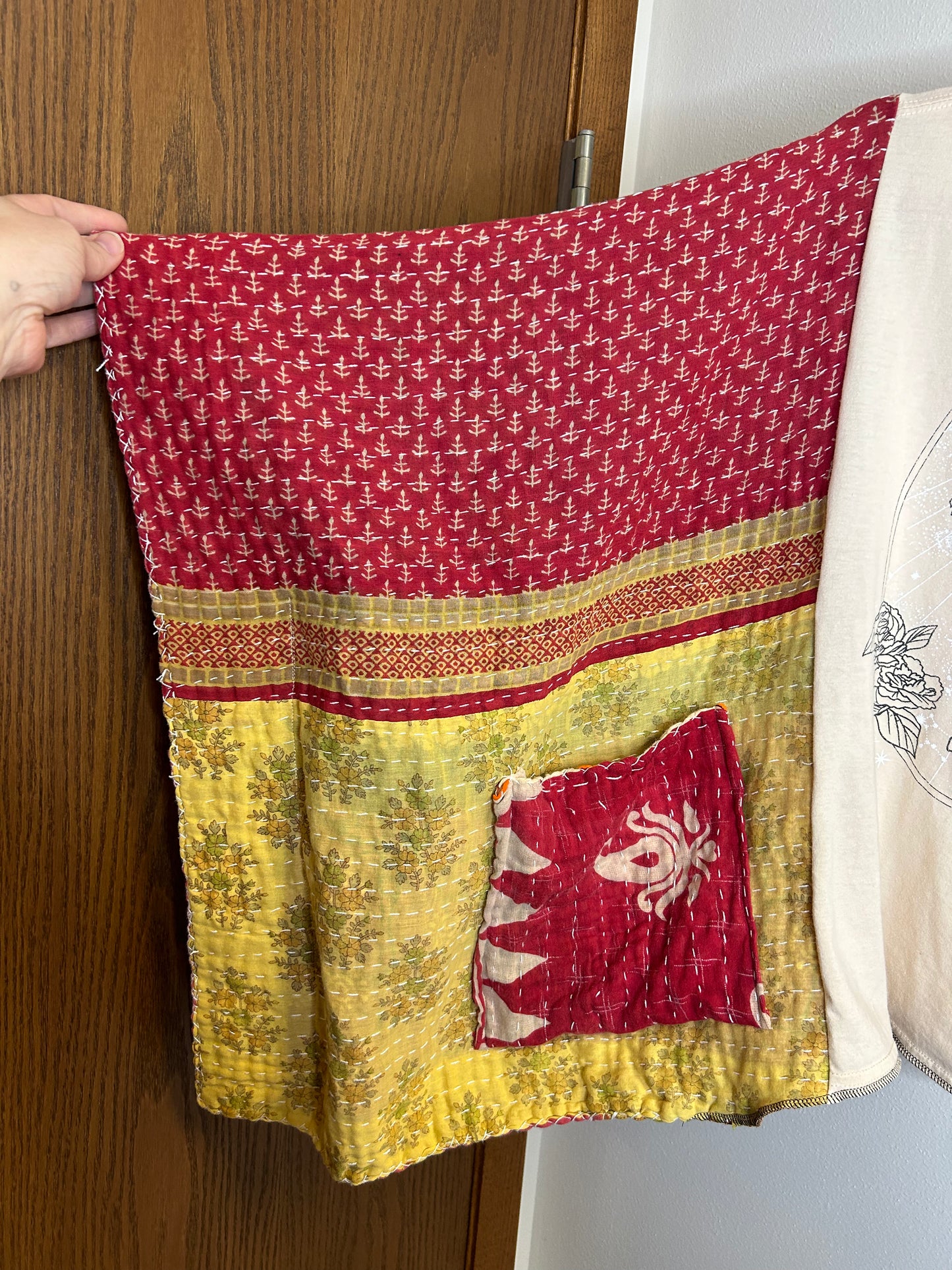 Happy Skeleton upcycled kantha poncho