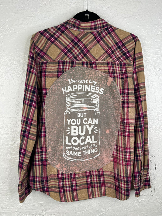 Buy Local upcycled flannel shirt womens size L pink brown