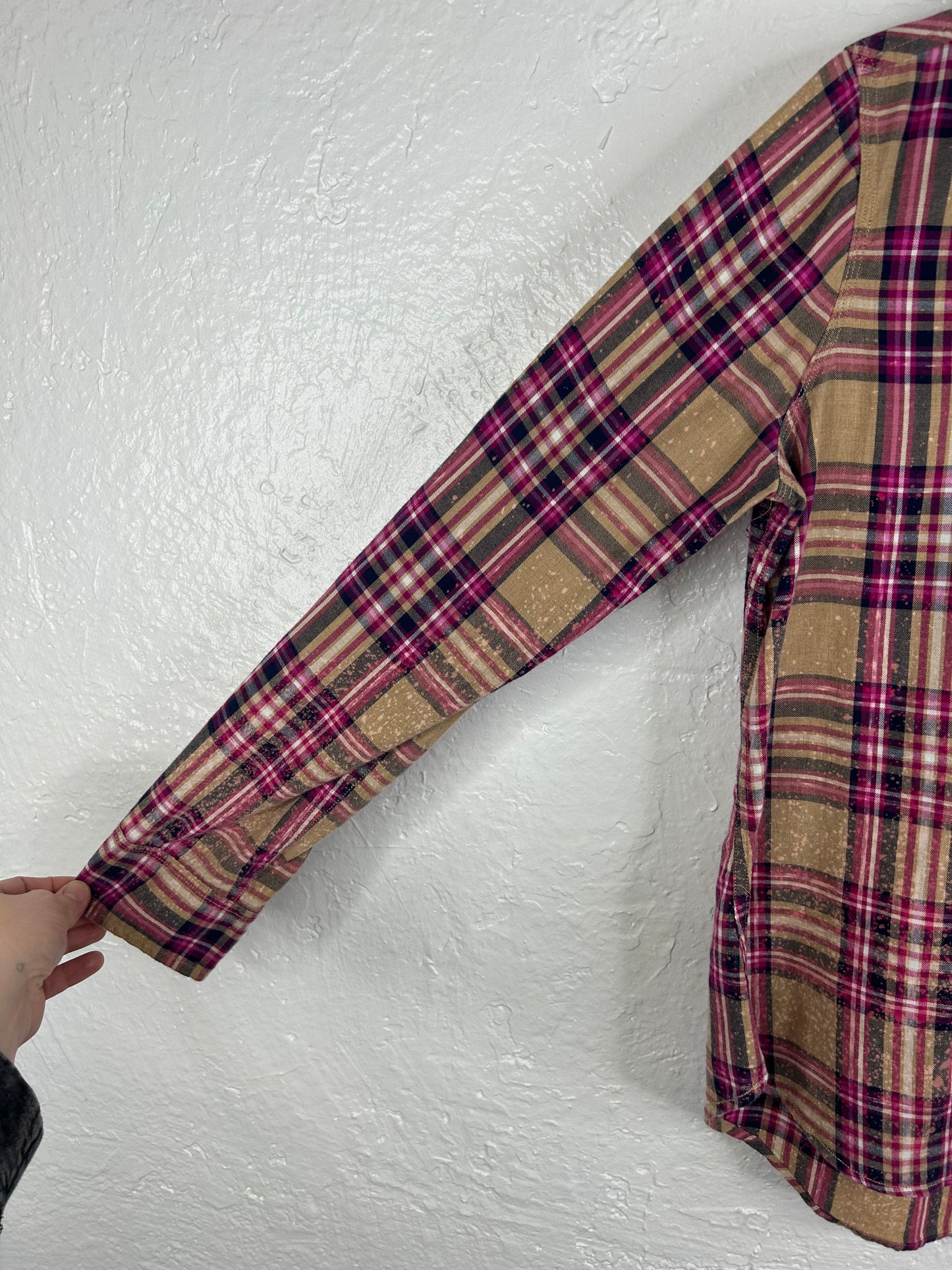 Buy Local upcycled flannel shirt womens size L pink brown