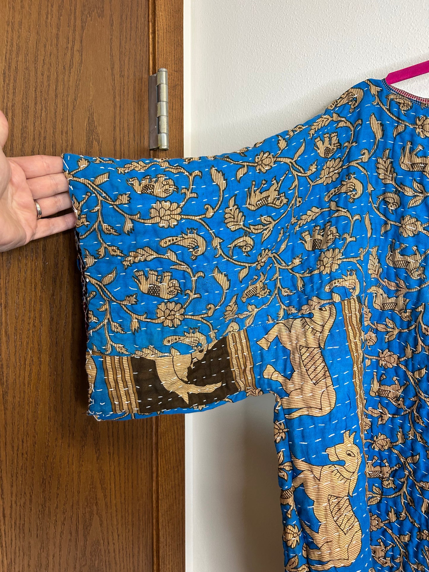 Blue reversible kantha blouse, one size