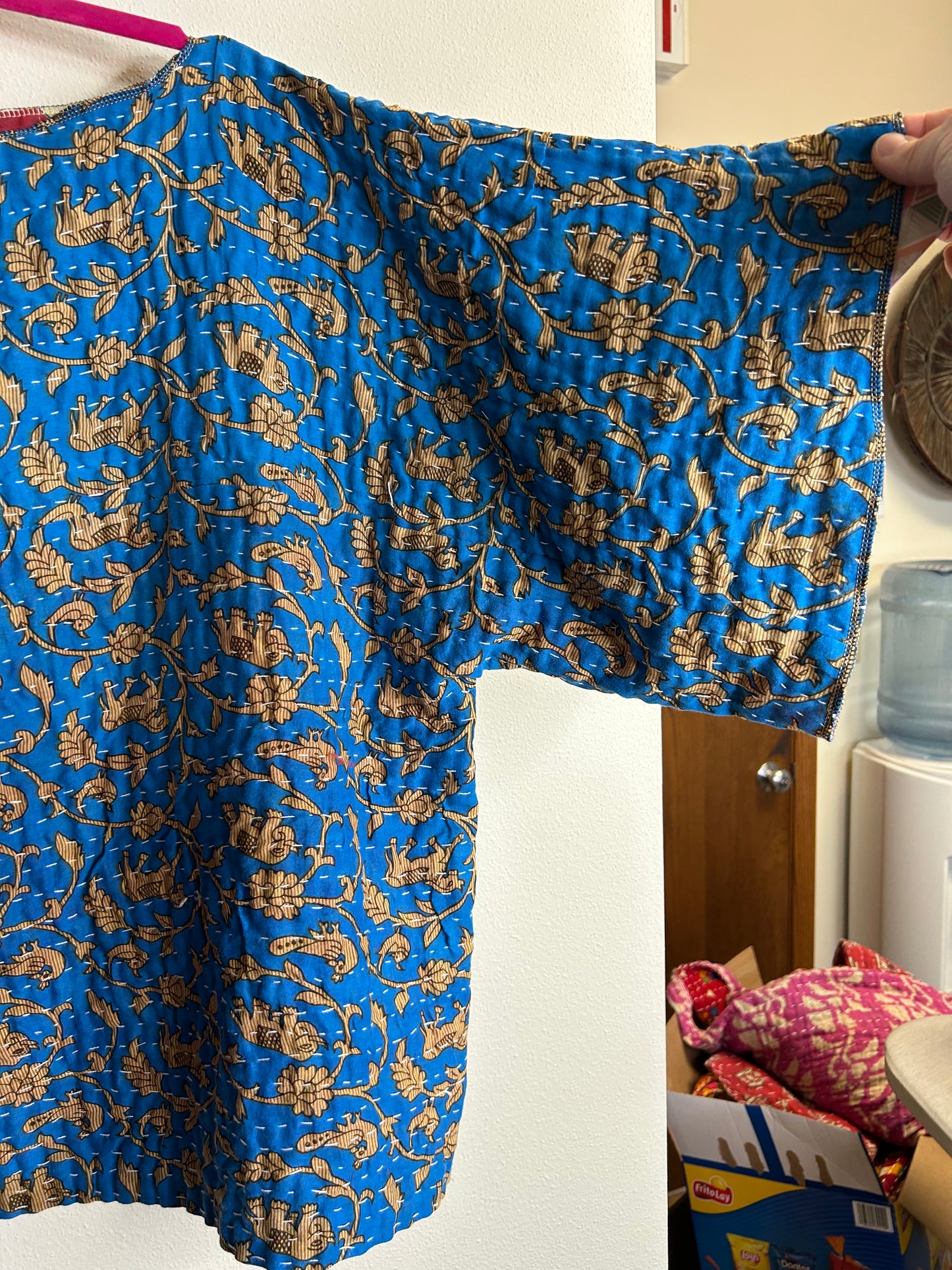 Blue reversible kantha blouse, one size