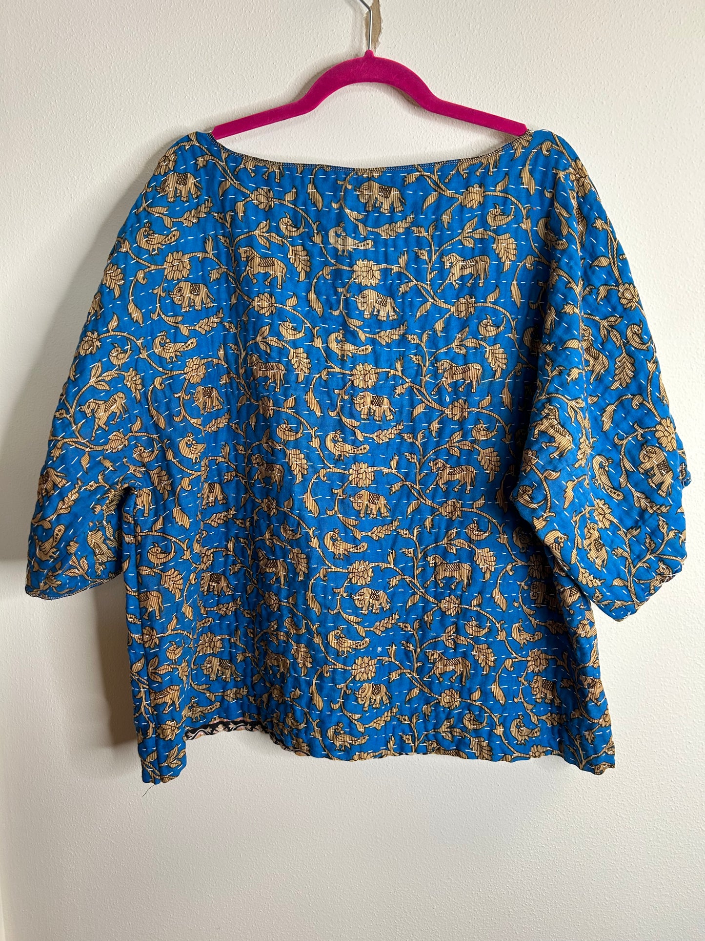 Blue reversible kantha blouse, one size