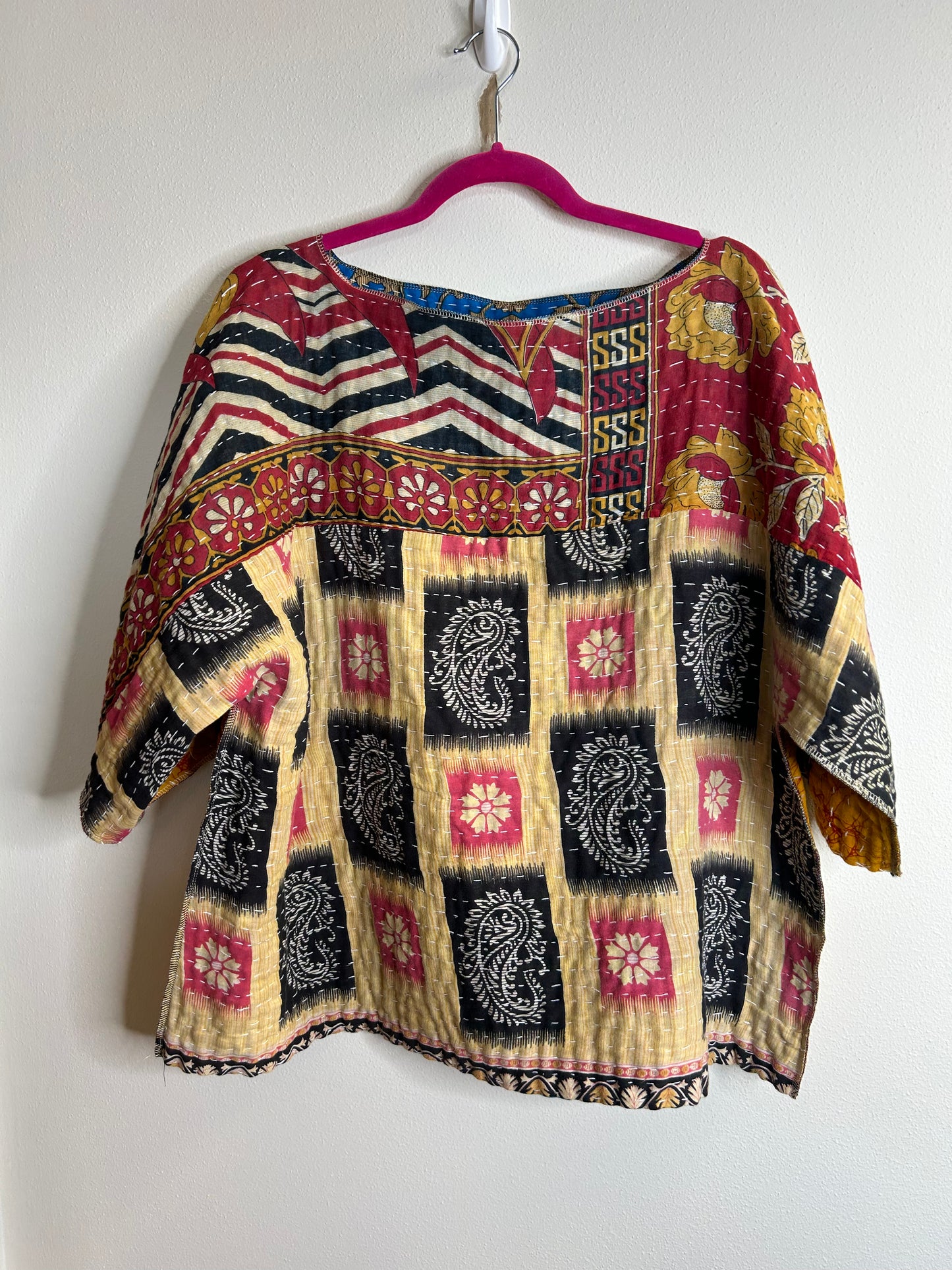 Blue reversible kantha blouse, one size