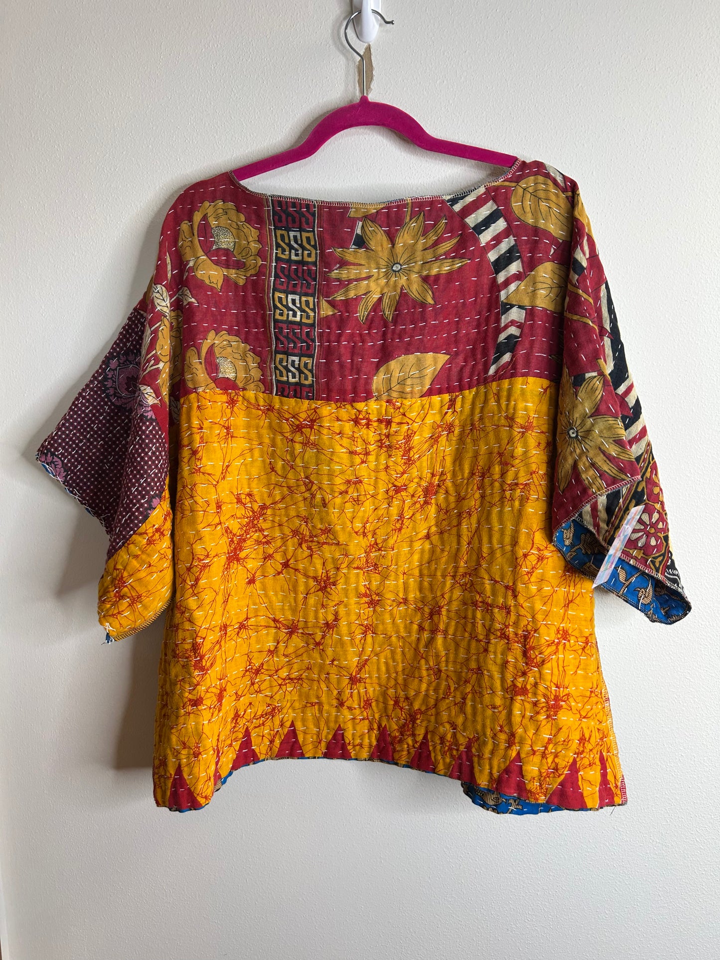 Blue reversible kantha blouse, one size