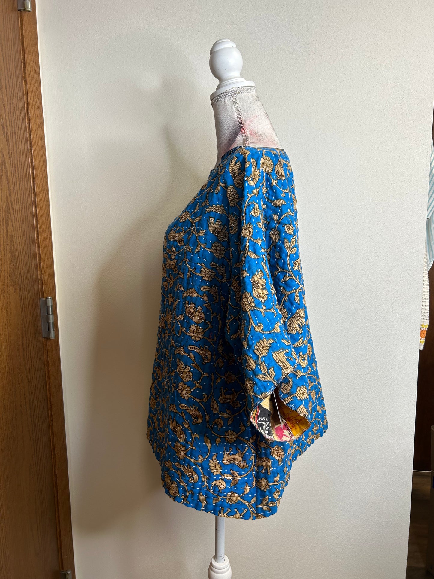 Blue reversible kantha blouse, one size