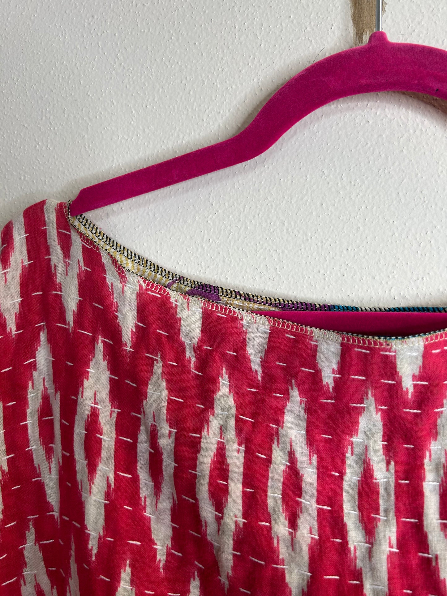 Blue and purple reversible kantha blouse, one size