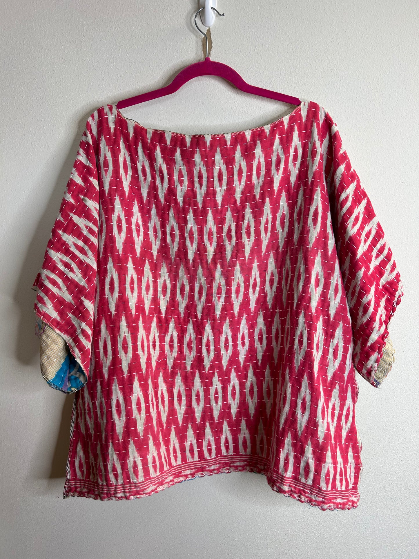 Blue and purple reversible kantha blouse, one size