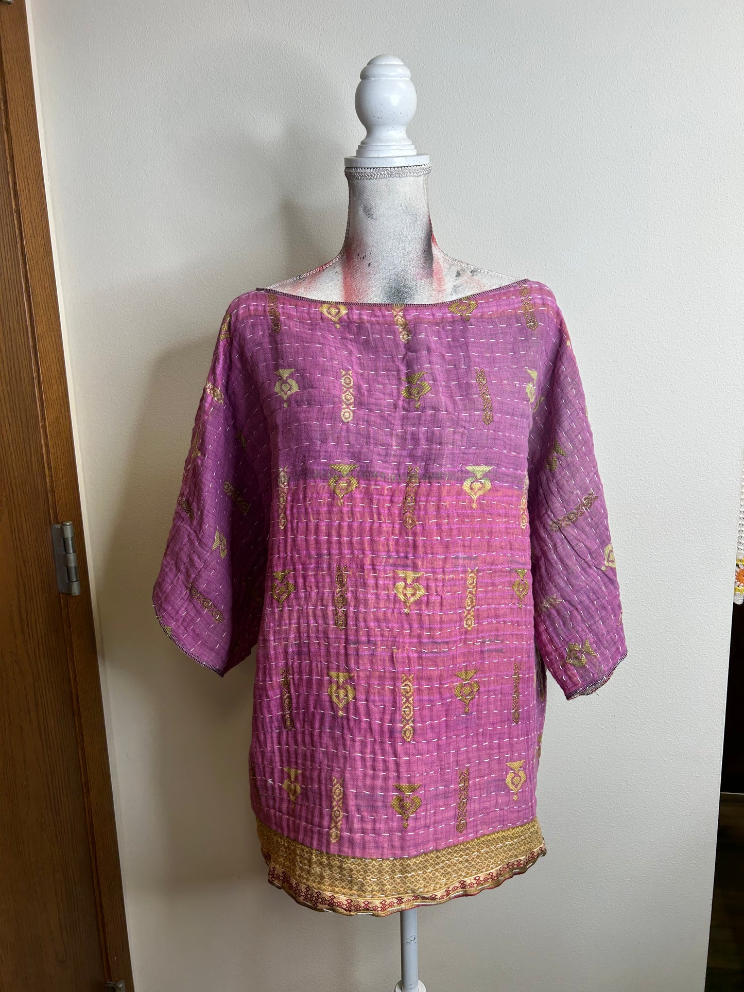Pink/purple reversible kantha blouse