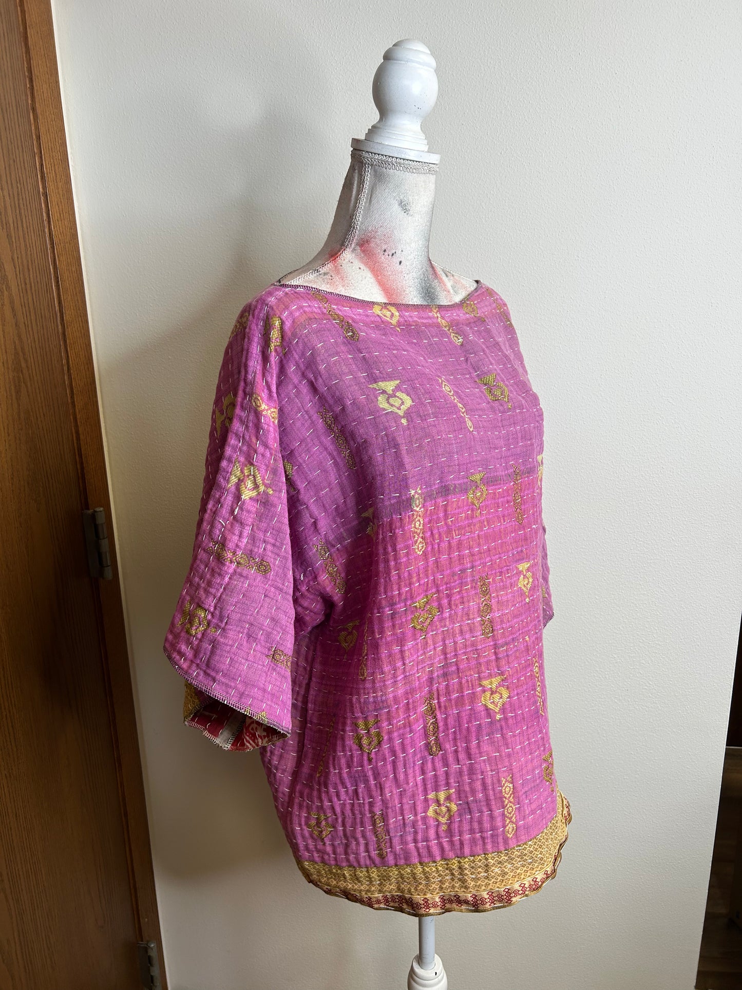 Pink/purple reversible kantha blouse