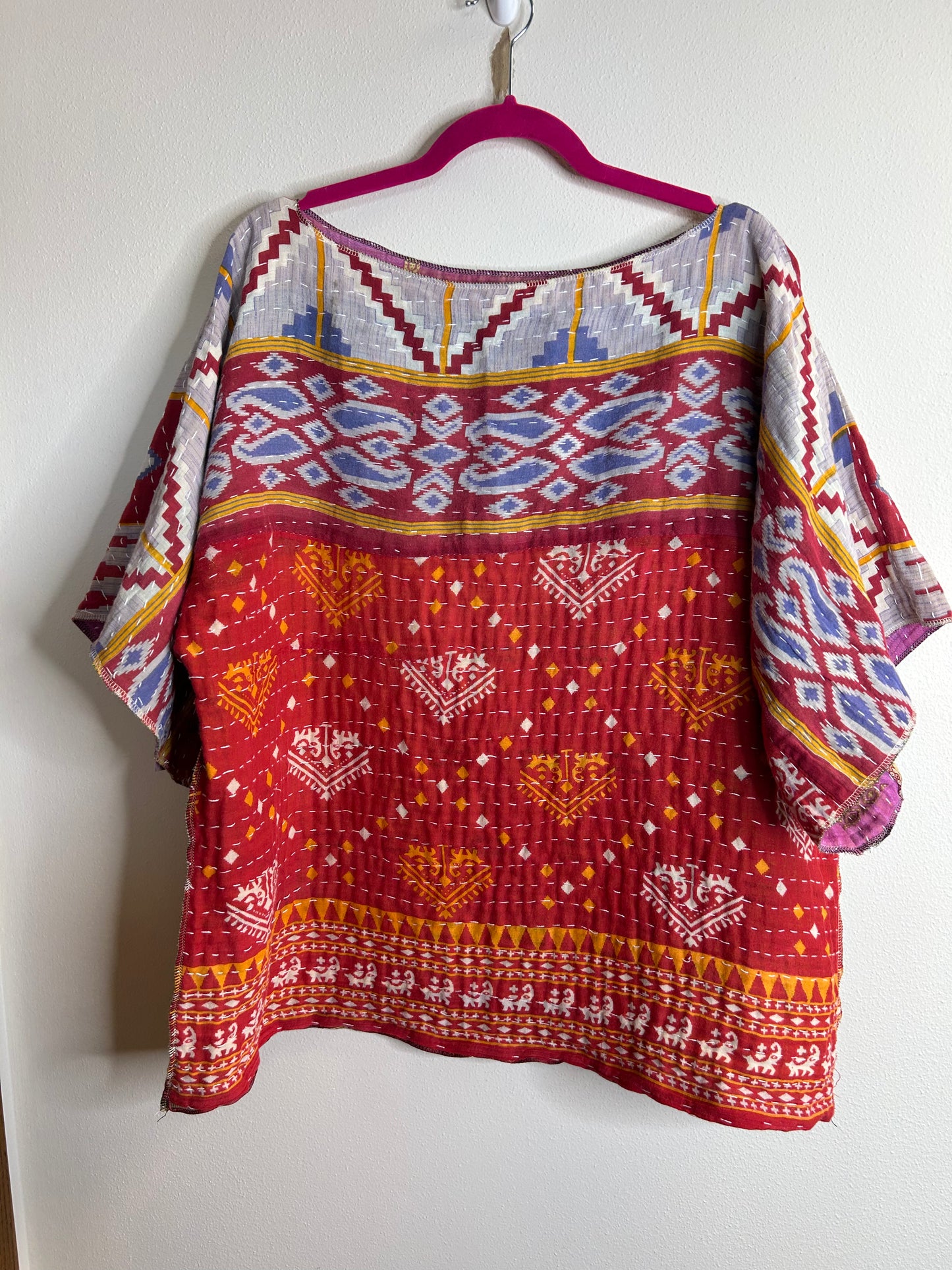 Pink/purple reversible kantha blouse