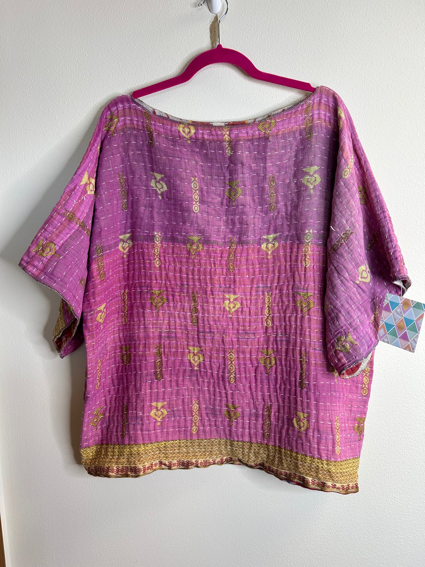 Pink/purple reversible kantha blouse
