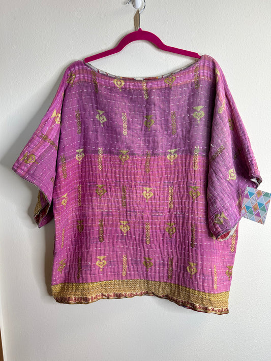 Pink/purple reversible kantha blouse