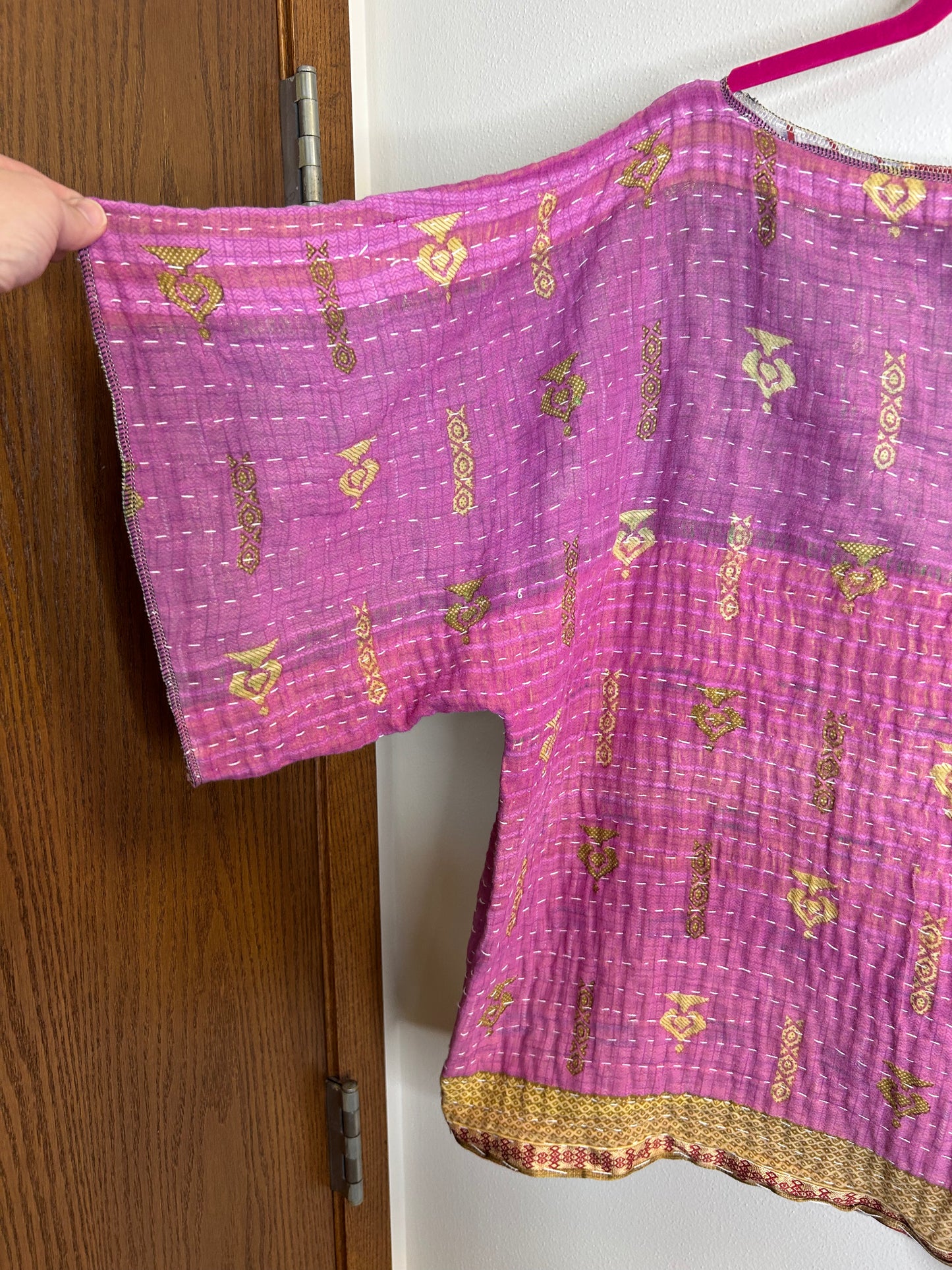 Pink/purple reversible kantha blouse