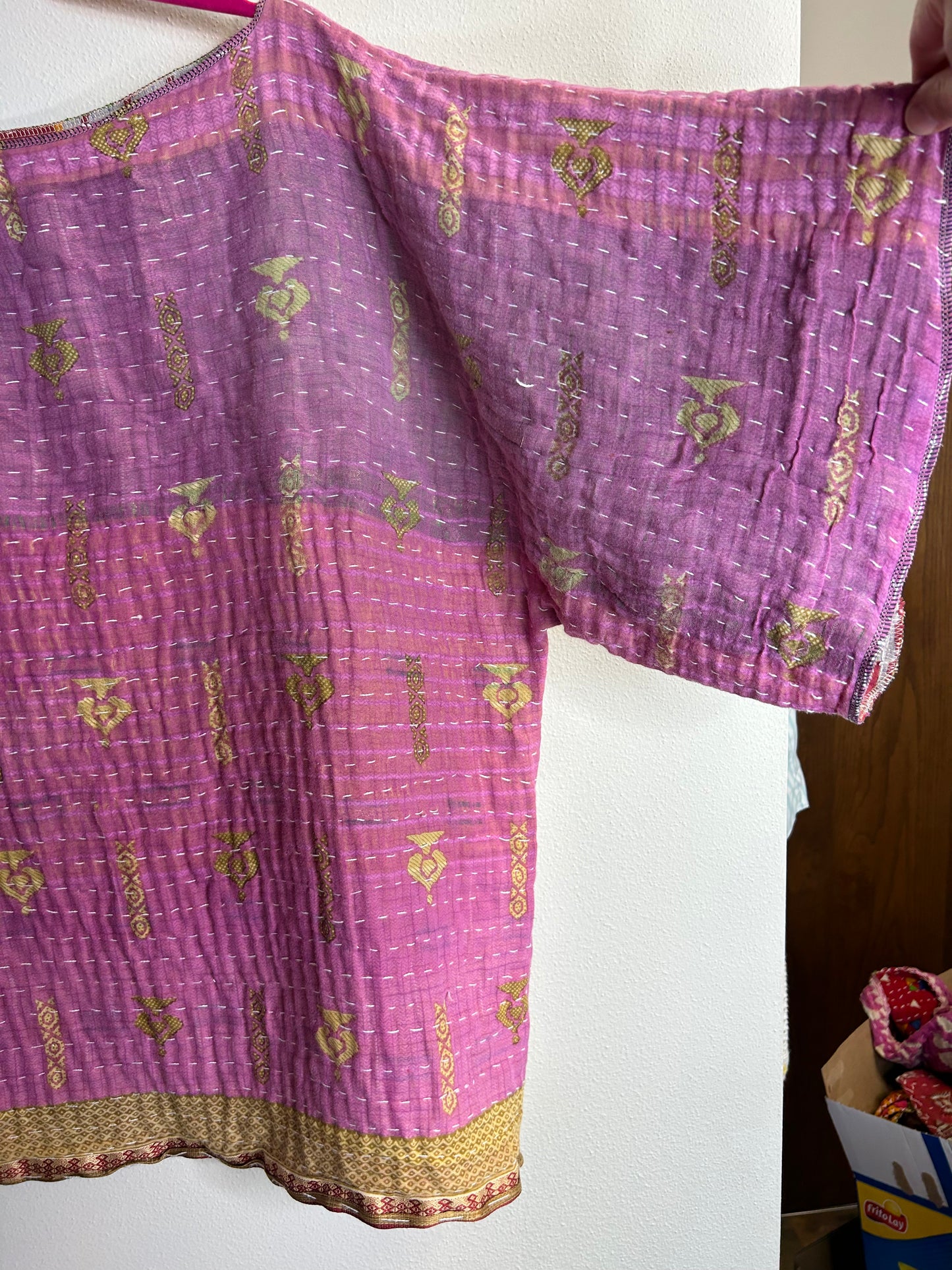 Pink/purple reversible kantha blouse