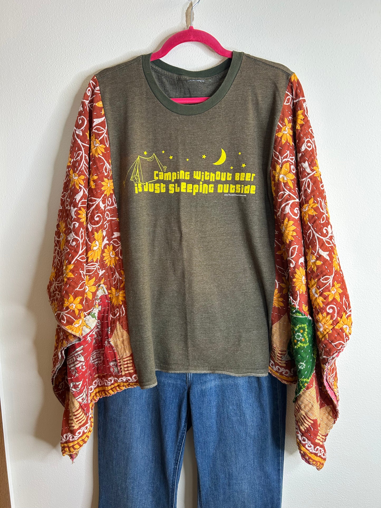 Sleeping Outside upcycled kantha poncho
