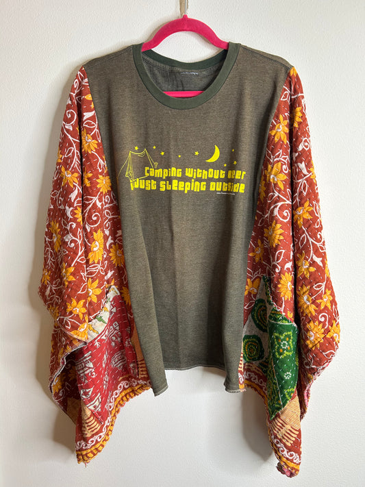 Sleeping Outside upcycled kantha poncho