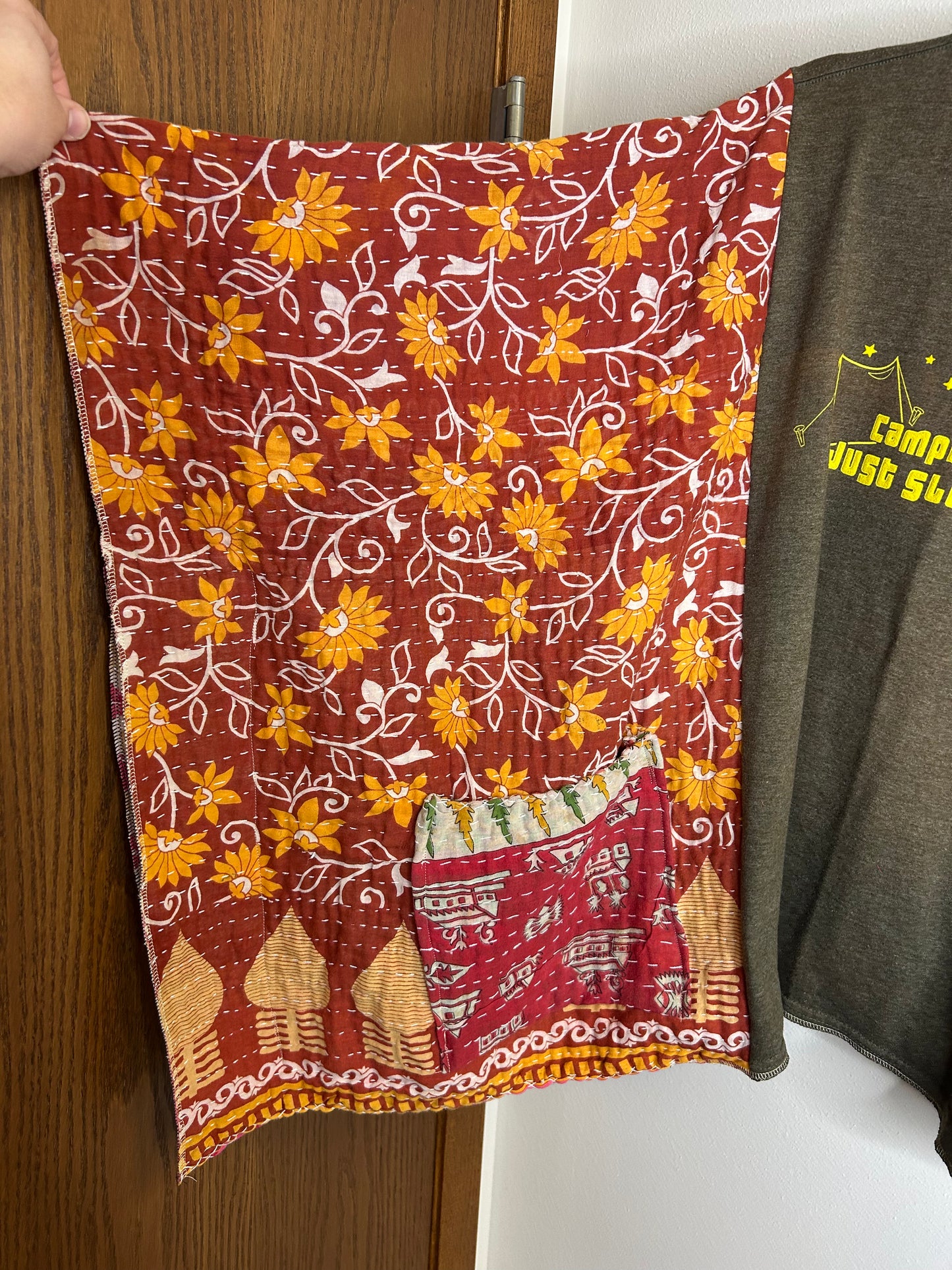Sleeping Outside upcycled kantha poncho